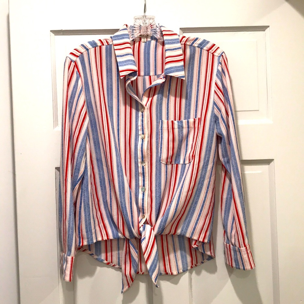 Striped, Tie-Front Blouse